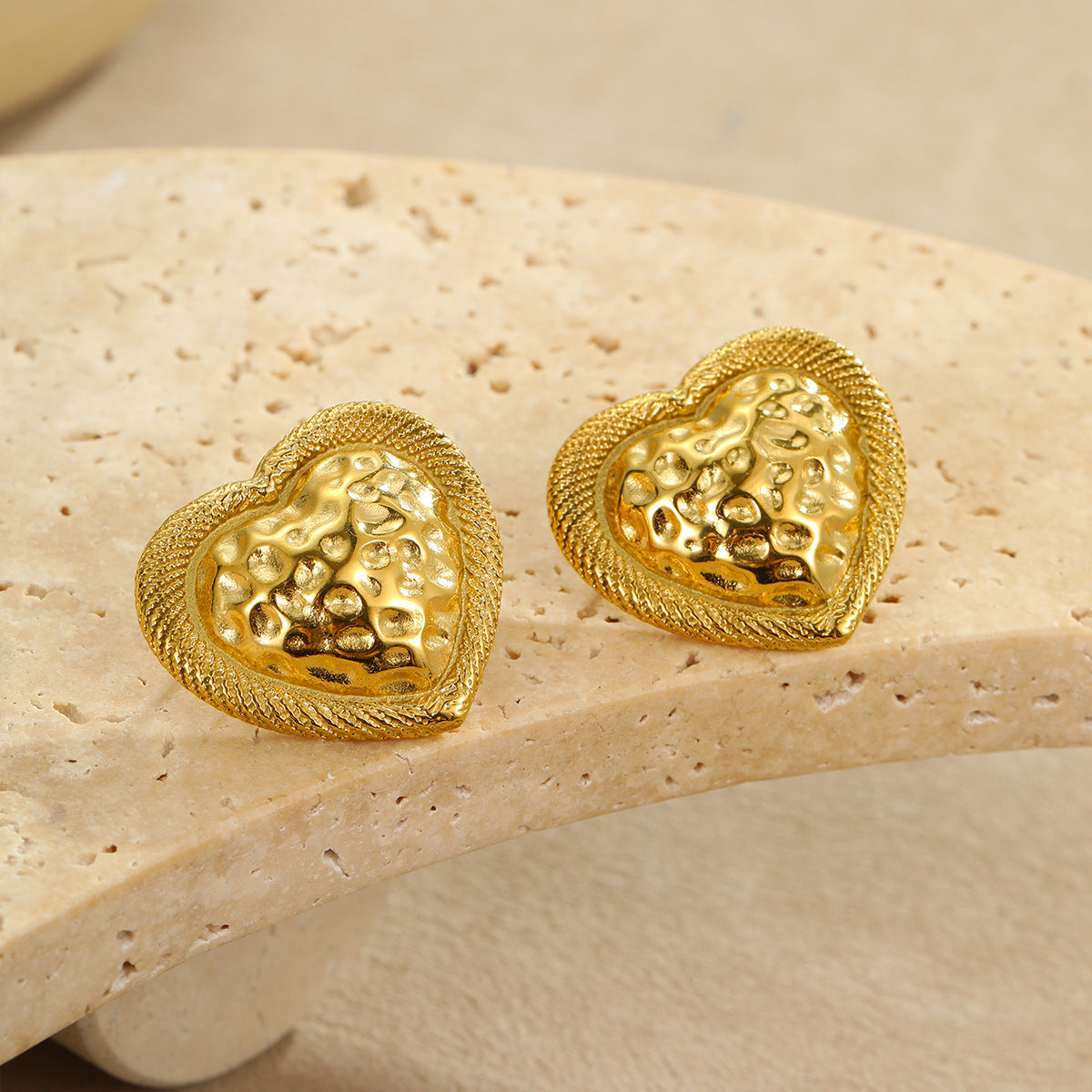 Hammered Heart-shaped Stainless Steel Women's Stud Earrings