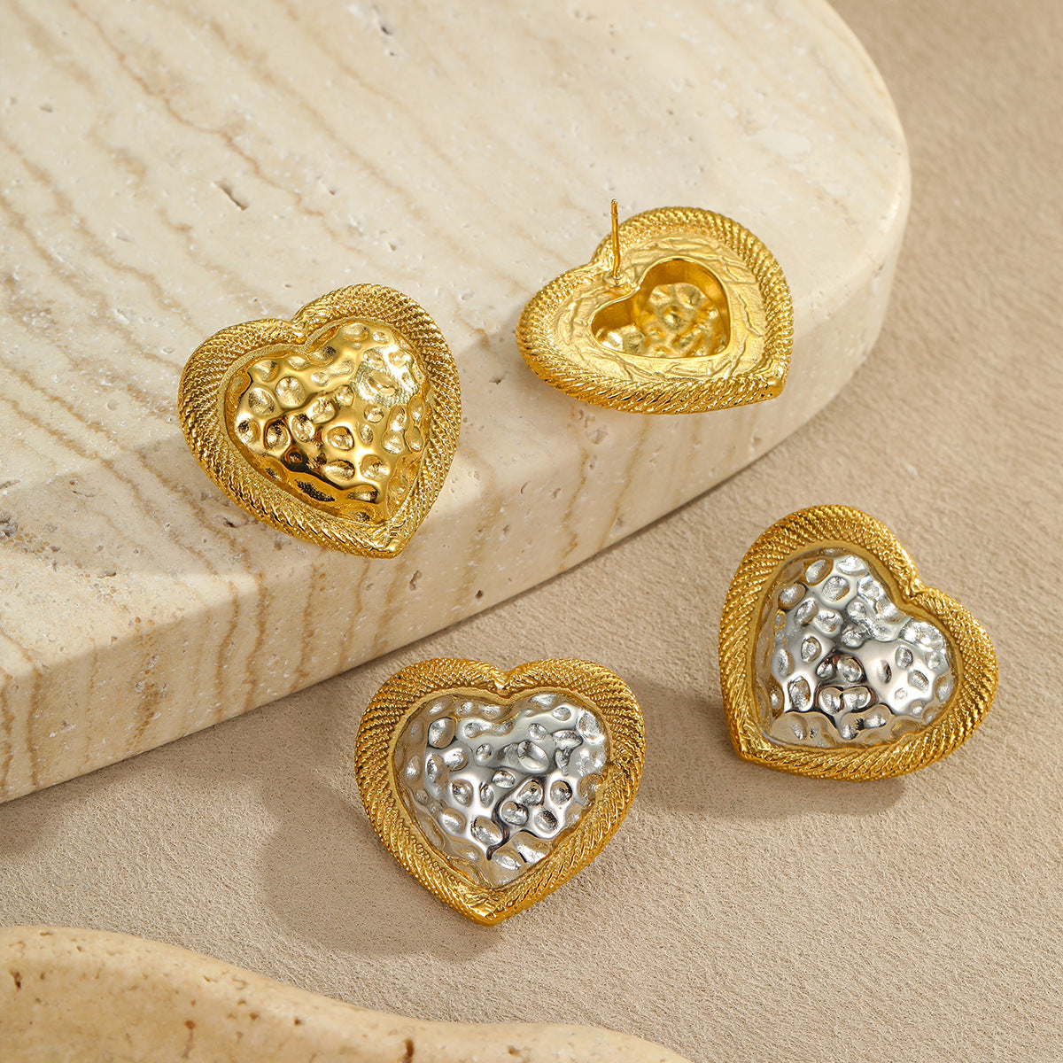 Hammered Heart-shaped Stainless Steel Women's Stud Earrings