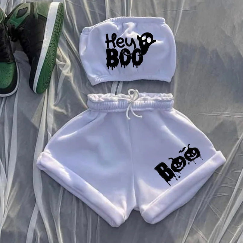 Halloween Sequin Printed Sweater & Shorts Set