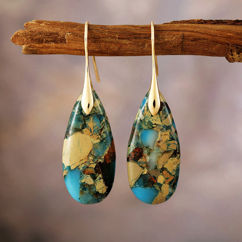 Bohemian Emperor Stone Water Drop Pendant Earrings