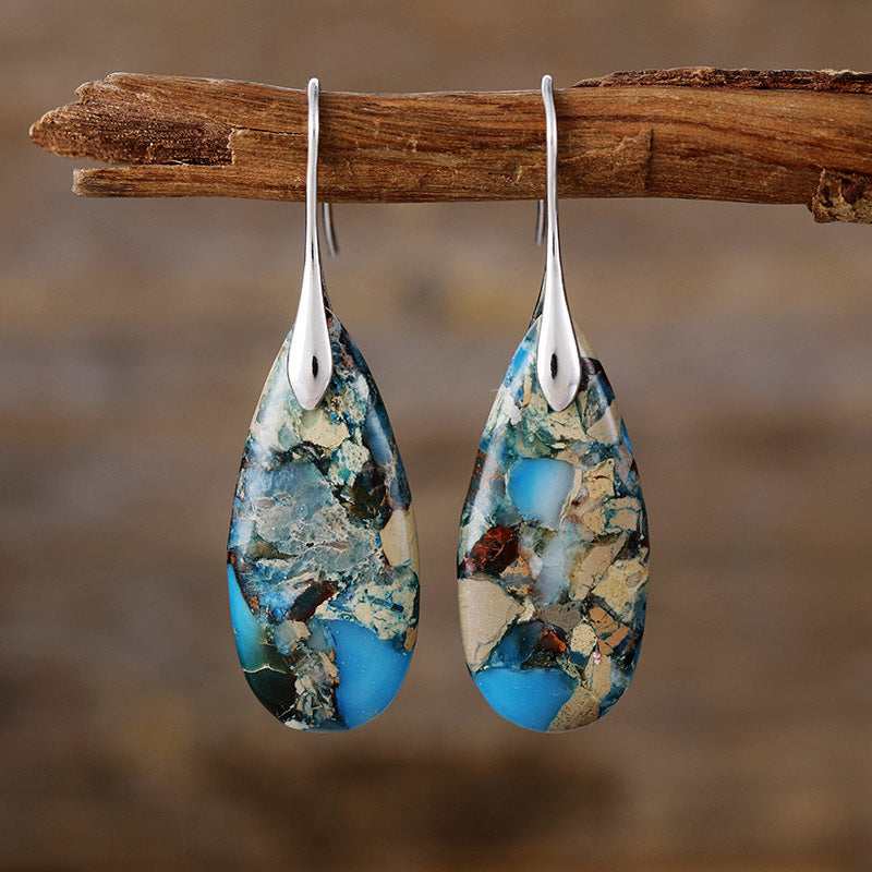 Bohemian Emperor Stone Water Drop Pendant Earrings