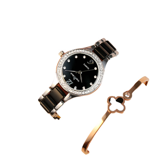 Women’s Luxury Quartz Watch Diamond Accent Waterproof