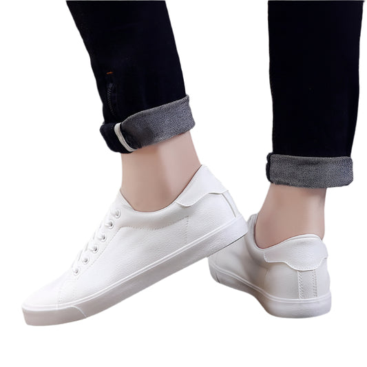 Men’s White Leather Sneakers – Soft Lace-Up Spring Shoes