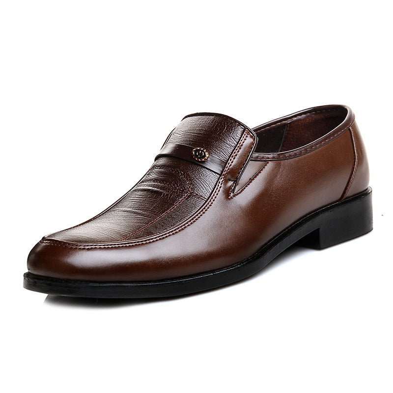 Brown casual business men's sleek dress shoe with leather sole and polished PU upper