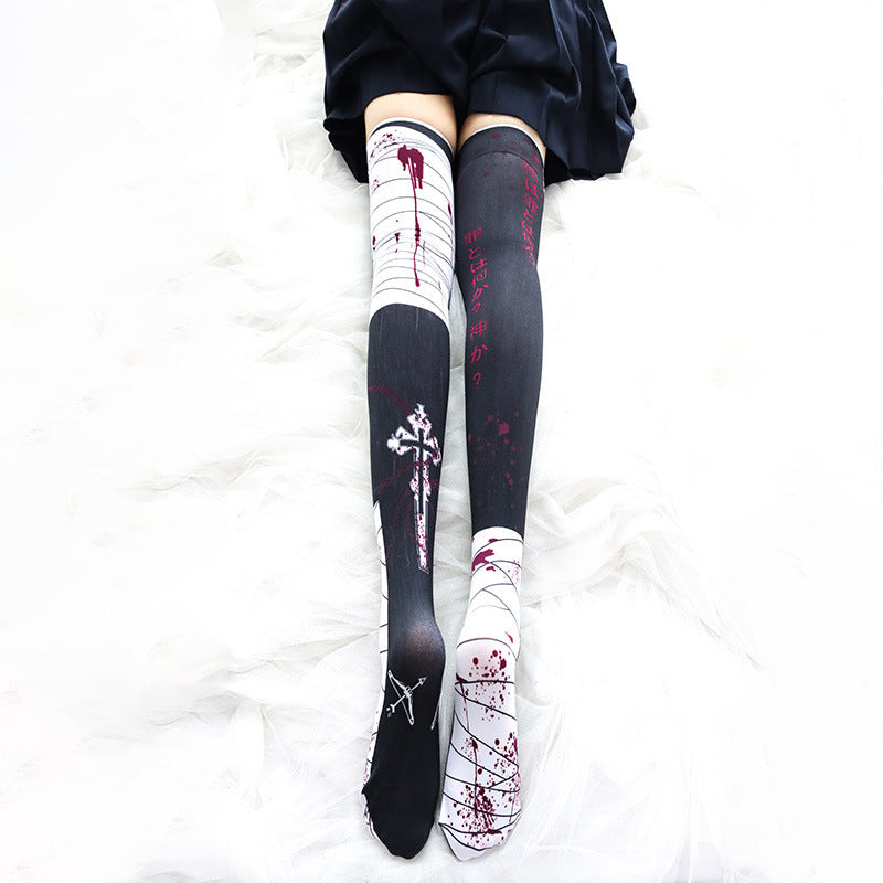Halloween Bloodmark Knee Socks – Long Black Adult Socks