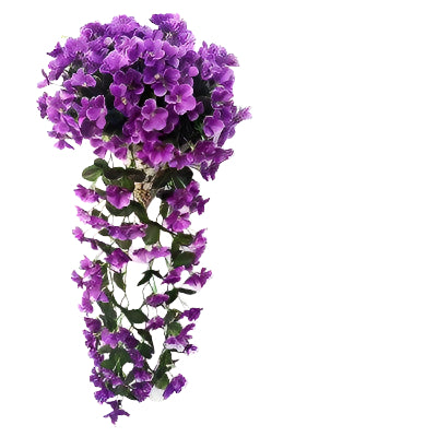 Hanging orchids made of silk, featuring vibrant purple flowers in a cascading arrangement, ideal for wall decoration.