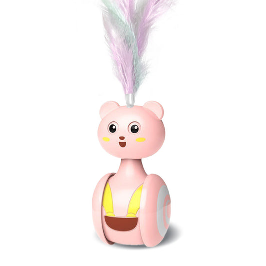 Rotating Feather Cat Tumbler Toy with Rolling Ball