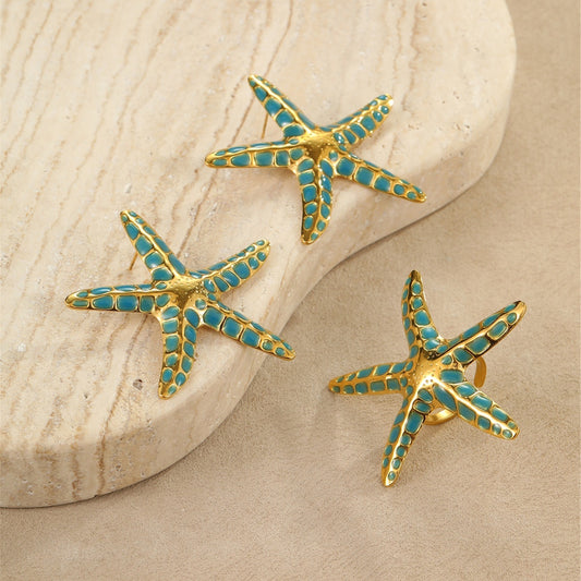 Ocean Starfish Earrings & Ring Set for Women