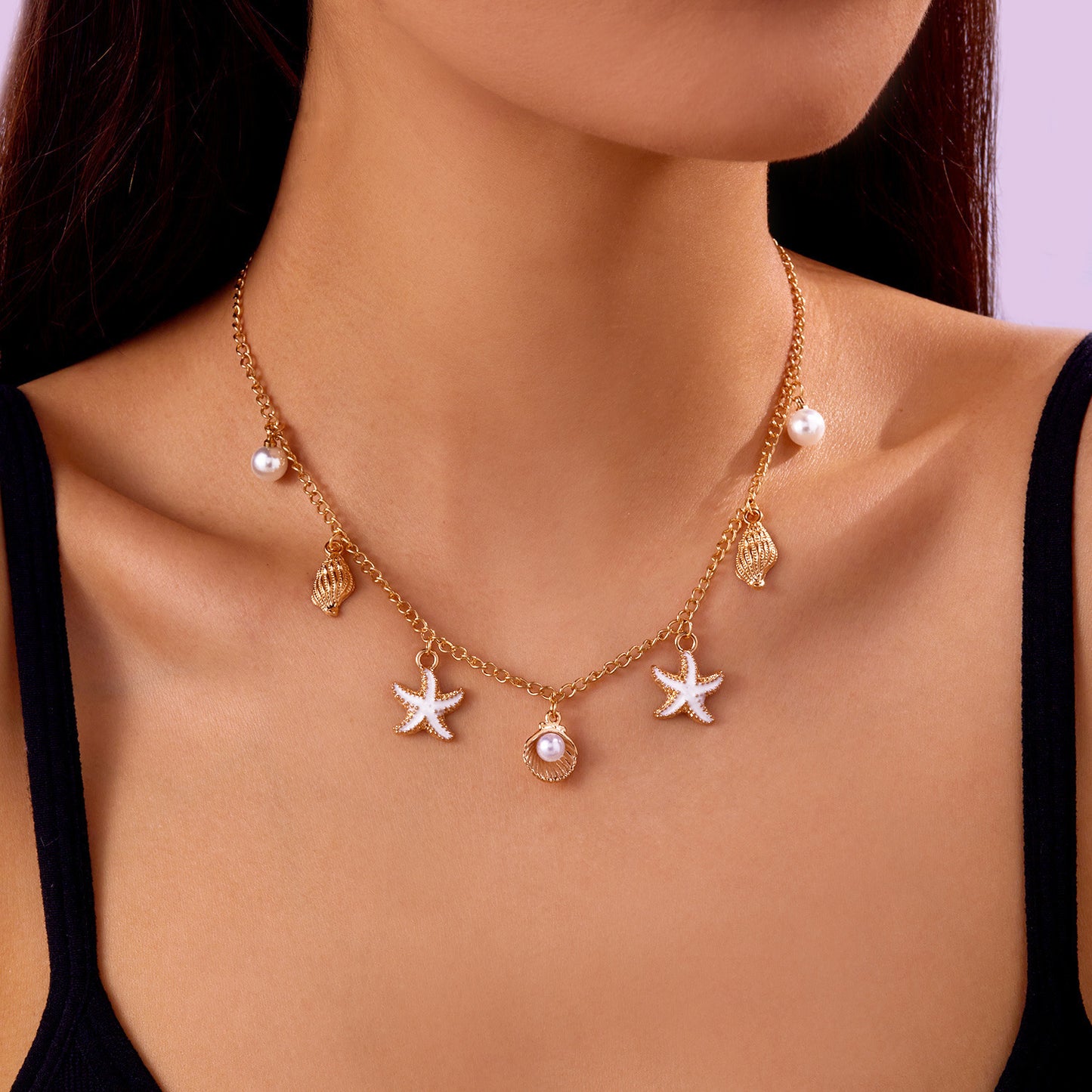 Starfish Conch Shell Turtle Pendant Necklace
