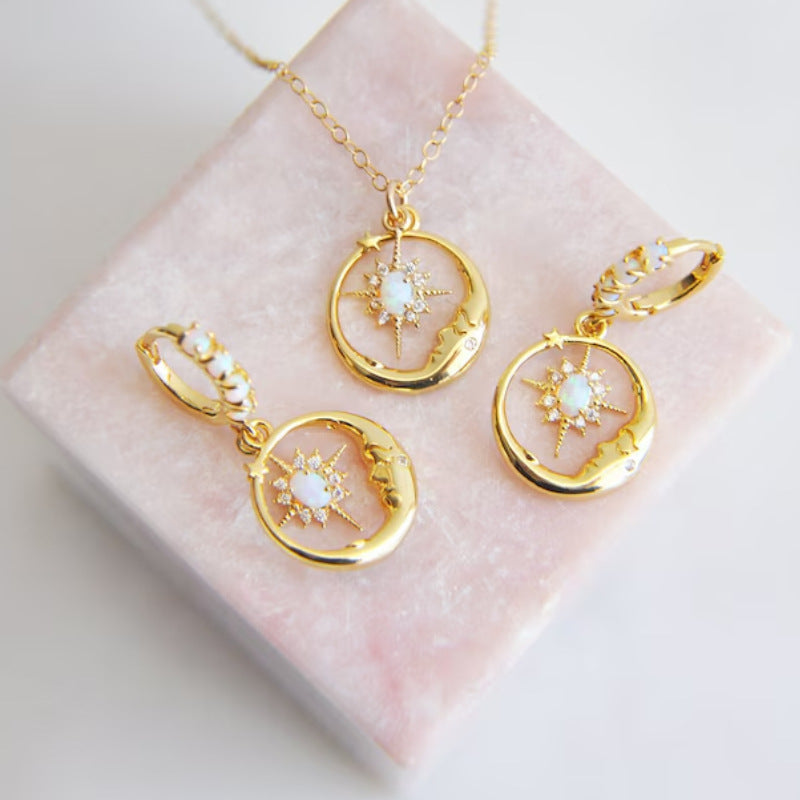 European And American Moon Man XINGX Necklace Eardrops Inlaid Opal Gold-plated Accessories
