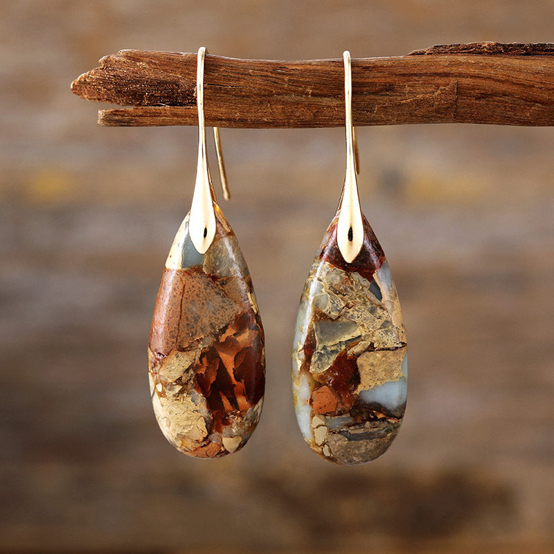 Bohemian Emperor Stone Water Drop Pendant Earrings