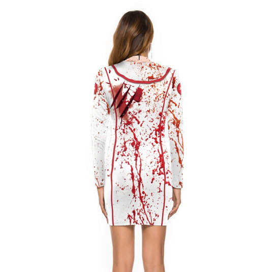 Halloween Nurse Slim Fit Long Sleeve Dress