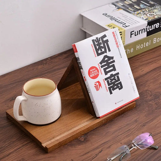 Wooden Book Stand with Cup Holder Acacia Desk Organizer Reading Rack