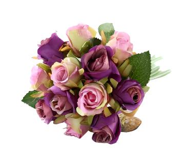 Artificial rose bouquet with 12 silk roses in 6 colors for home decor and weddings.