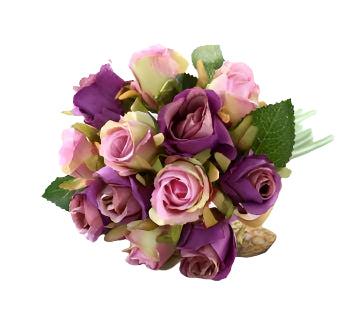 Artificial rose bouquet in pink and purple, ideal for Valentine's Day, weddings, and home decor.