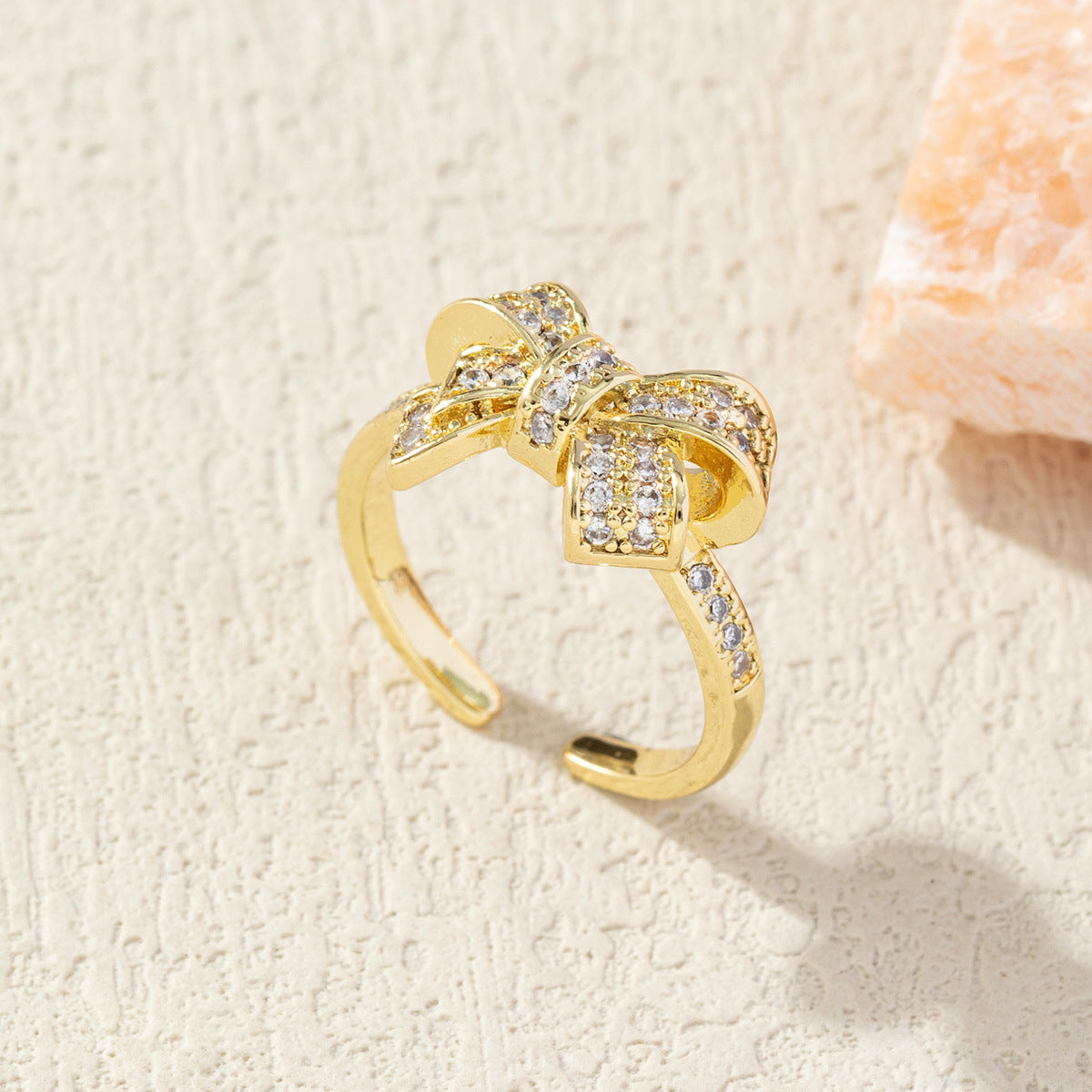 Diamond Bow Gold-Plated Adjustable Ring for Women