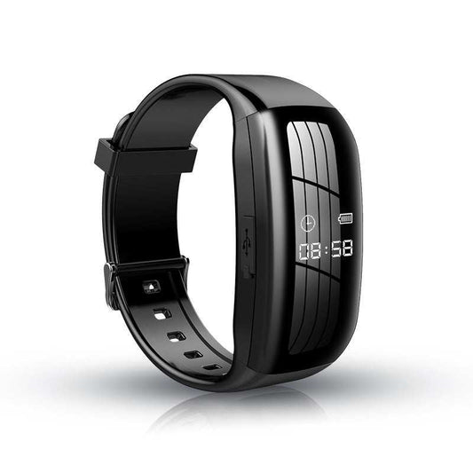 Black Sports Intelligence Professional Electronic Bracelet with digital display, made of ABS material; features a recording camera.