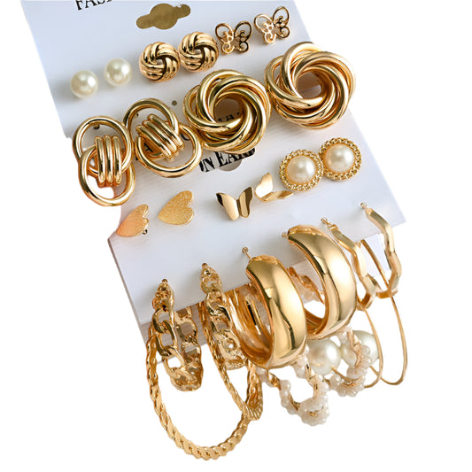 Metal Circle Chain Earrings Set – 6-Piece Gold Fashion Set