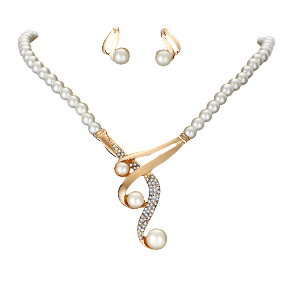 Europe-USA Pearl Clavicle Necklace & Earrings Set