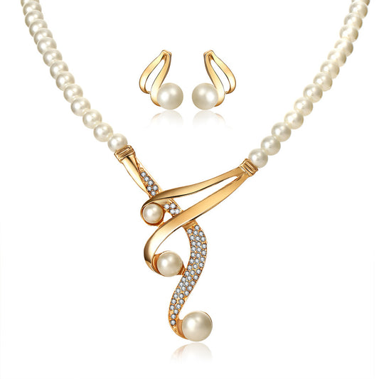 Europe-USA Pearl Clavicle Necklace & Earrings Set