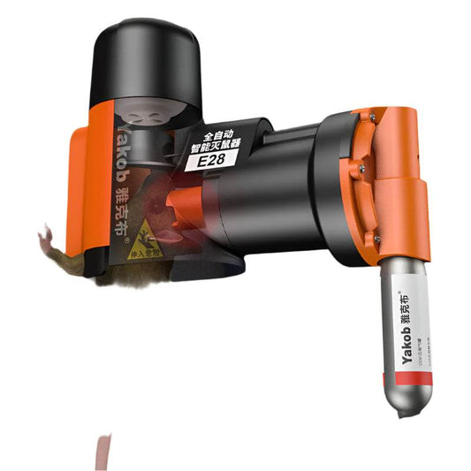 Automatic intelligent mouse killer device E28 in action on a vertical surface.