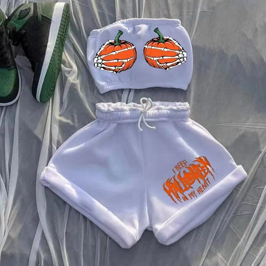 Halloween Sequin Printed Sweater & Shorts Set