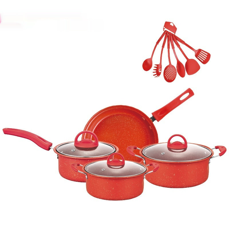 13 Pieces Pot Set – Non-stick Frying Pan, Soup Pots, Omelette Pots, Ceramic Coating, Glass Cover, Cast Iron