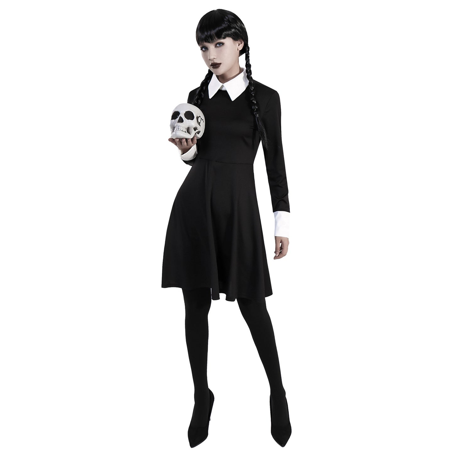 Women’s Dark Retro Halloween Dress – Long Sleeve A-Line
