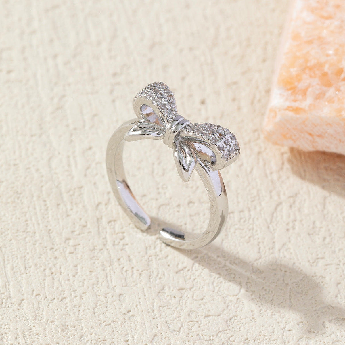 Diamond Bow Gold-Plated Adjustable Ring for Women