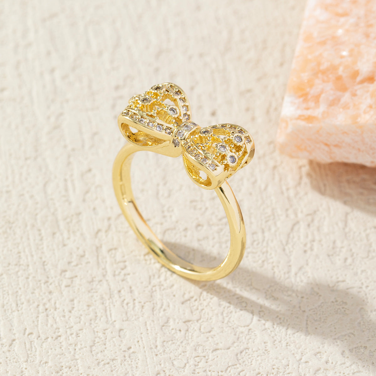 Diamond Bow Gold-Plated Adjustable Ring for Women