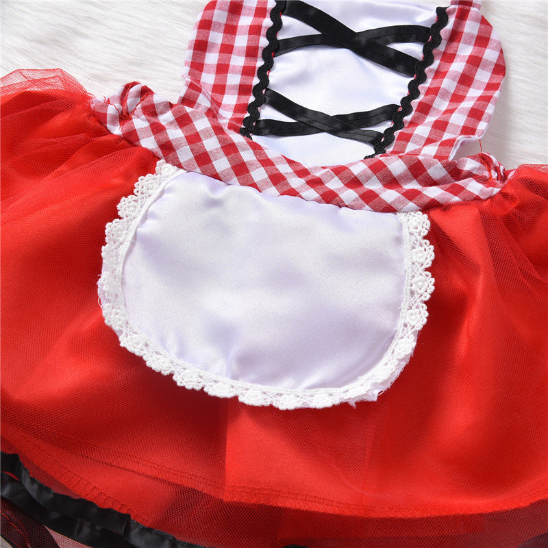 Girls’ Halloween Suspender Skirt Costume – Red Dress Set