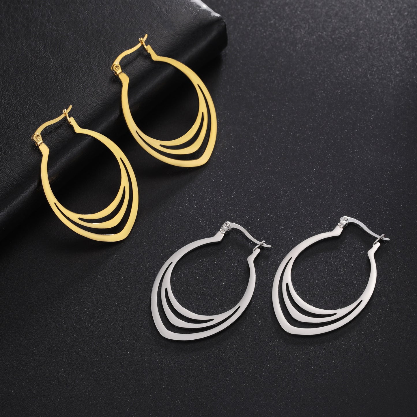 Cut Titanium Steel Geometric Water Drop Pattern Shape Stainless Steel Simple Earrings