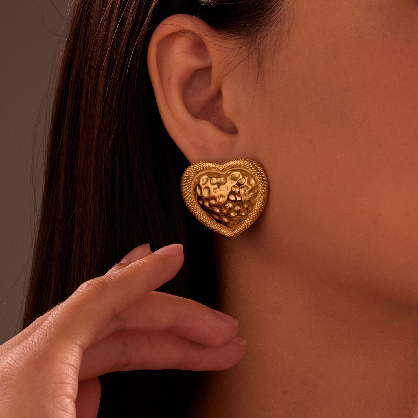 Hammered Heart-shaped Stainless Steel Women's Stud Earrings