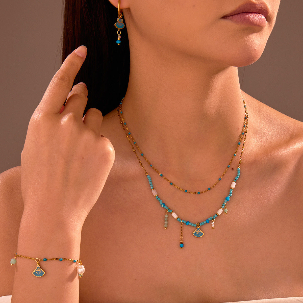 Color Beads String Necklace Stainless Steel Earring Bracelet
