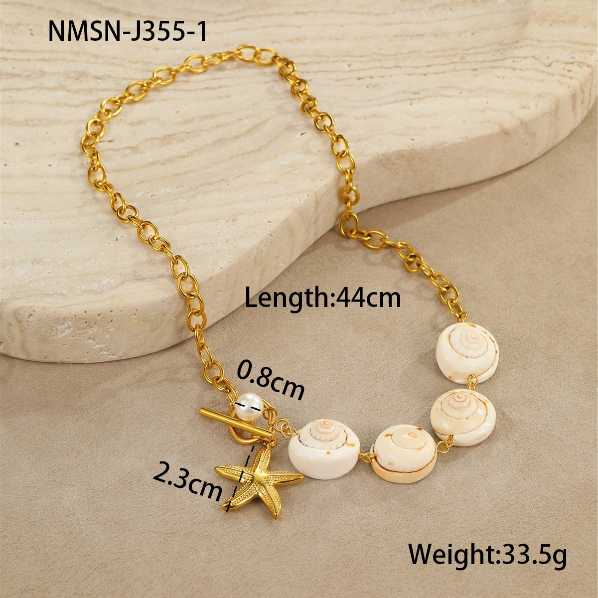 Ocean Style Natural Shell Starfish Necklace Women's Stainless Steel Gold Plated