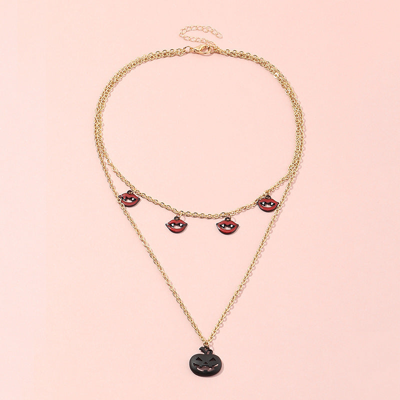 Halloween Funny Lip Pumpkin Necklace