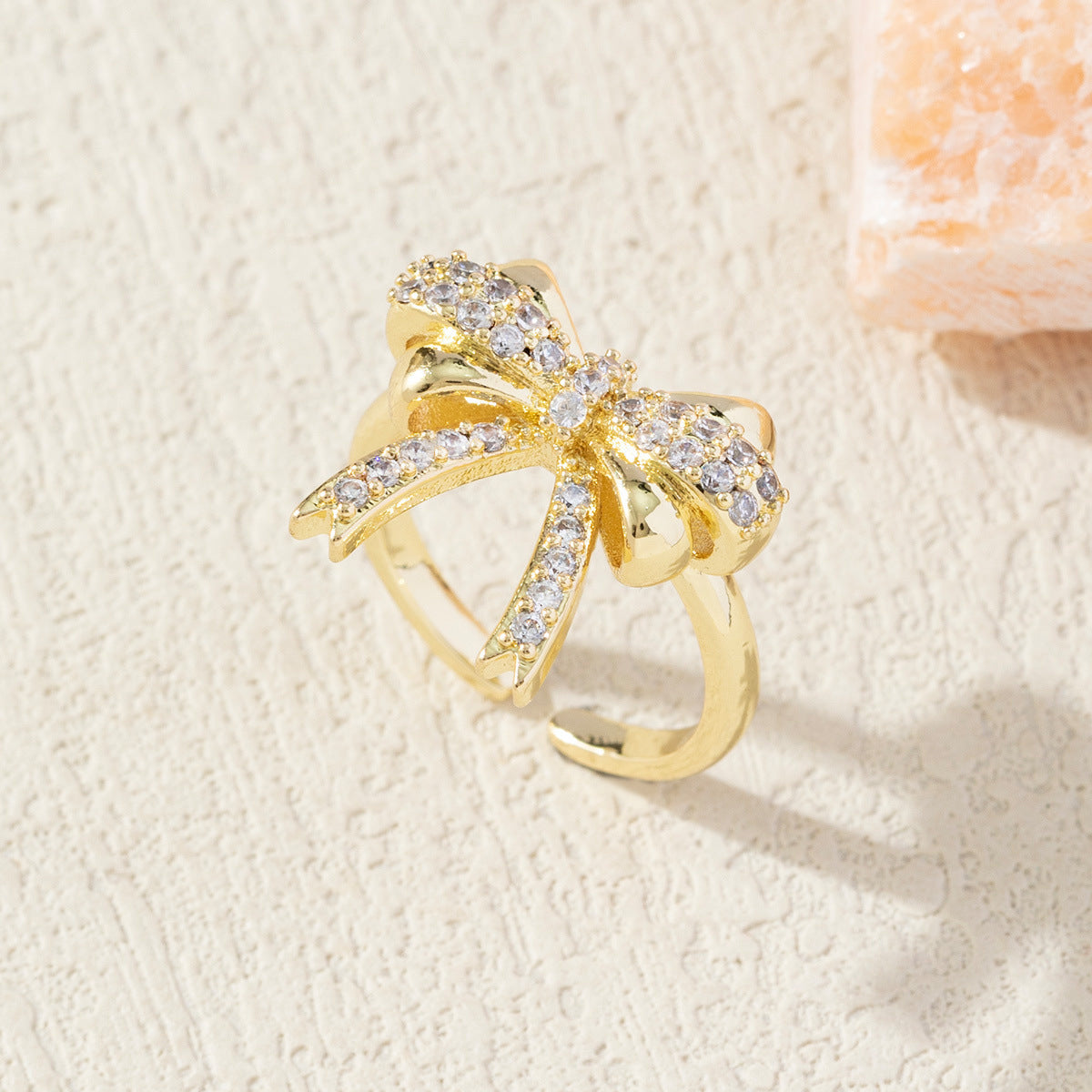 Diamond Bow Gold-Plated Adjustable Ring for Women