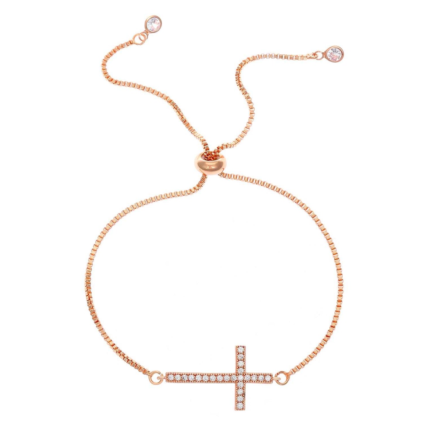 Women's Diamond Pull-out Cross Bracelet in rose gold with adjustable design and sparkling diamond finish