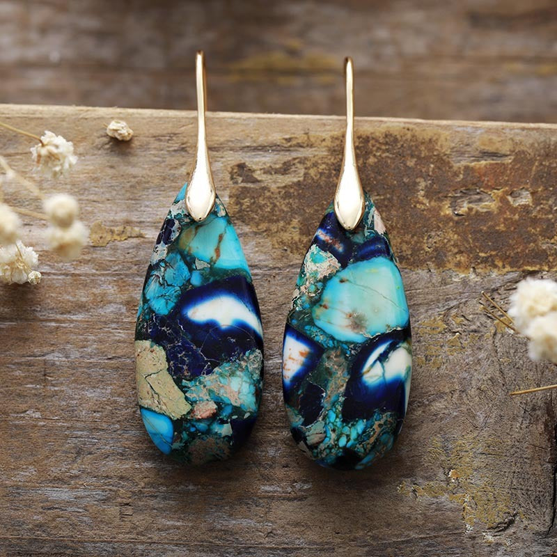 Bohemian Emperor Stone Water Drop Pendant Earrings