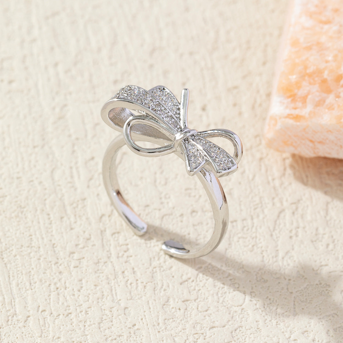 Diamond Bow Gold-Plated Adjustable Ring for Women