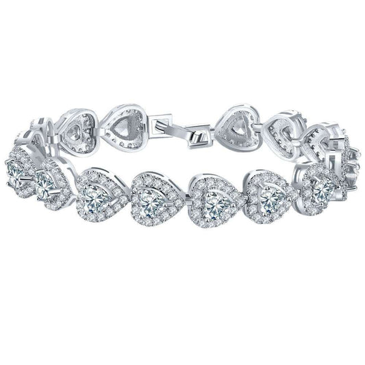 Women's hollow heart rhinestone bracelet in silver with zircon detailing for simple fashion style