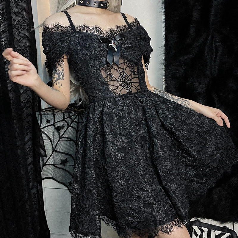 Dark Gothic Halloween Dress – Short Cosplay Outfit