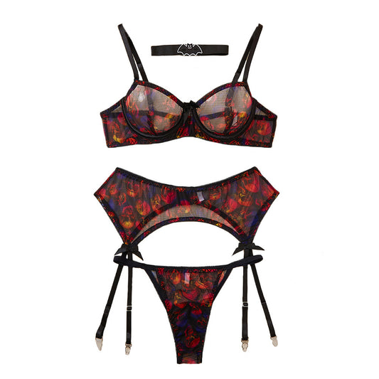 Women’s Halloween Skull Lingerie Set – Sexy Mesh