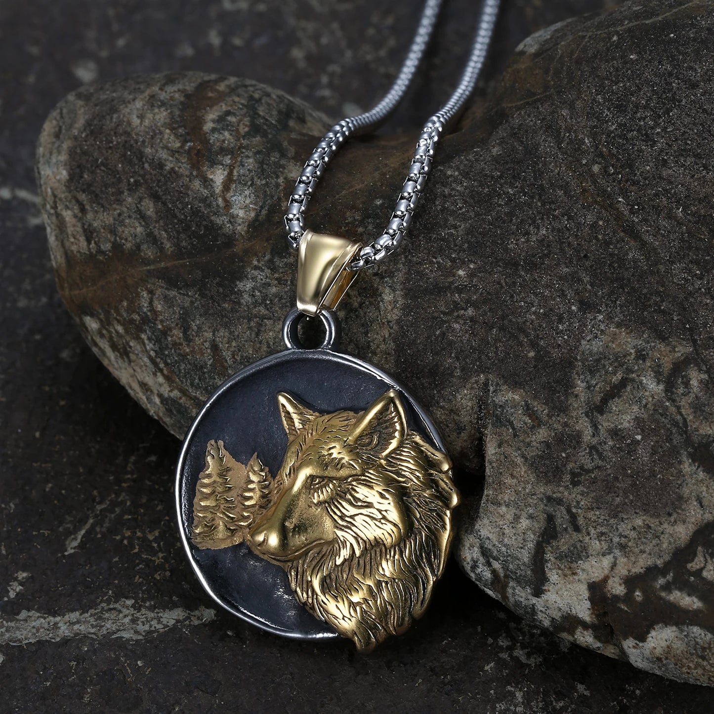 Viking Wolf Head Pendant Necklace Norse Warrior Jewelry for Men Women