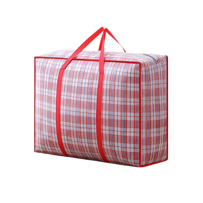 Dust and moisture-proof red grid packing bag in modern minimalist style.