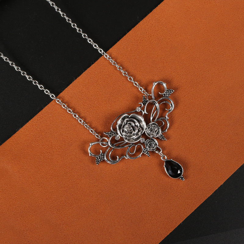 Halloween Black Flower Pendant Necklace