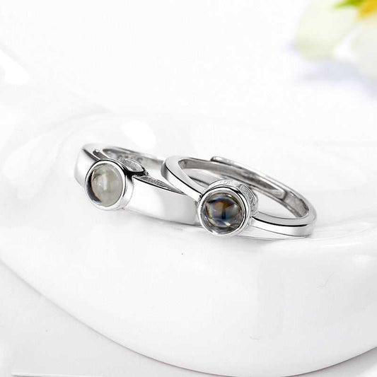 S925 silver couple rings with round stones and adjustable opening, simple national tide style jewelry
