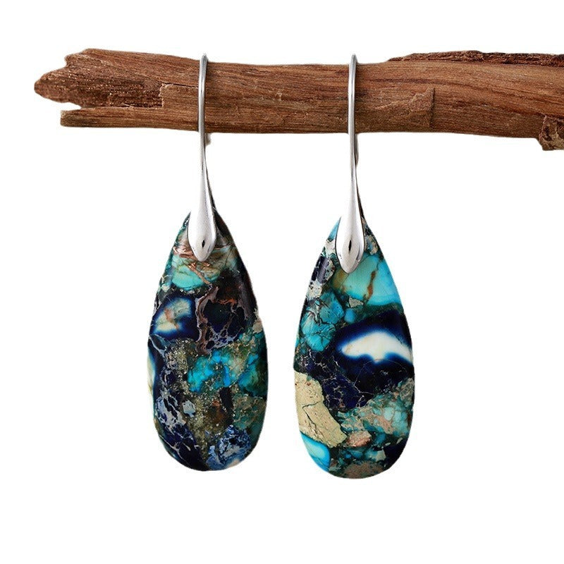 Bohemian Emperor Stone Water Drop Pendant Earrings