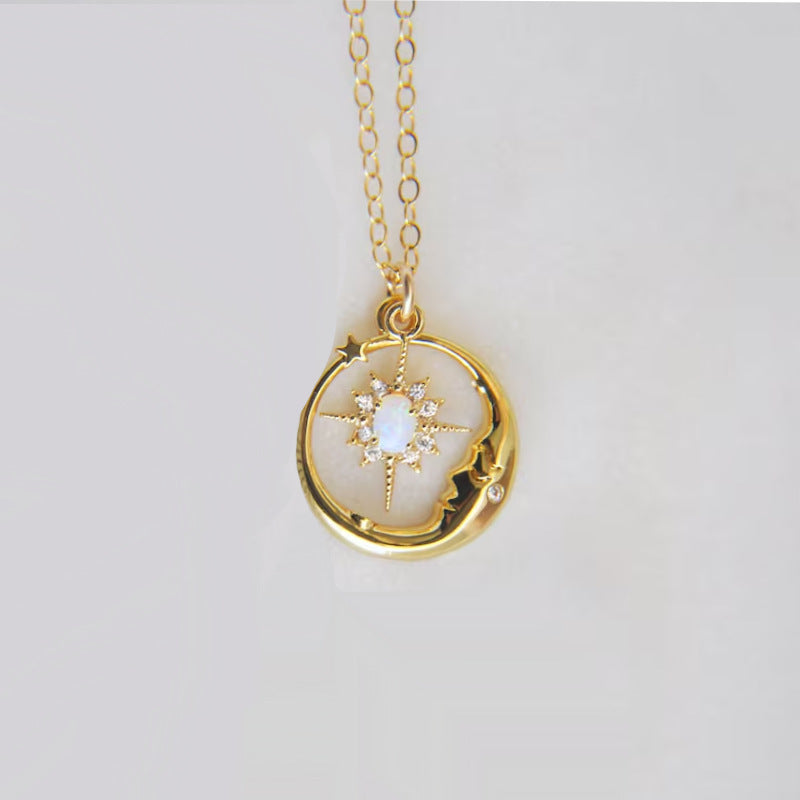 European And American Moon Man XINGX Necklace Eardrops Inlaid Opal Gold-plated Accessories