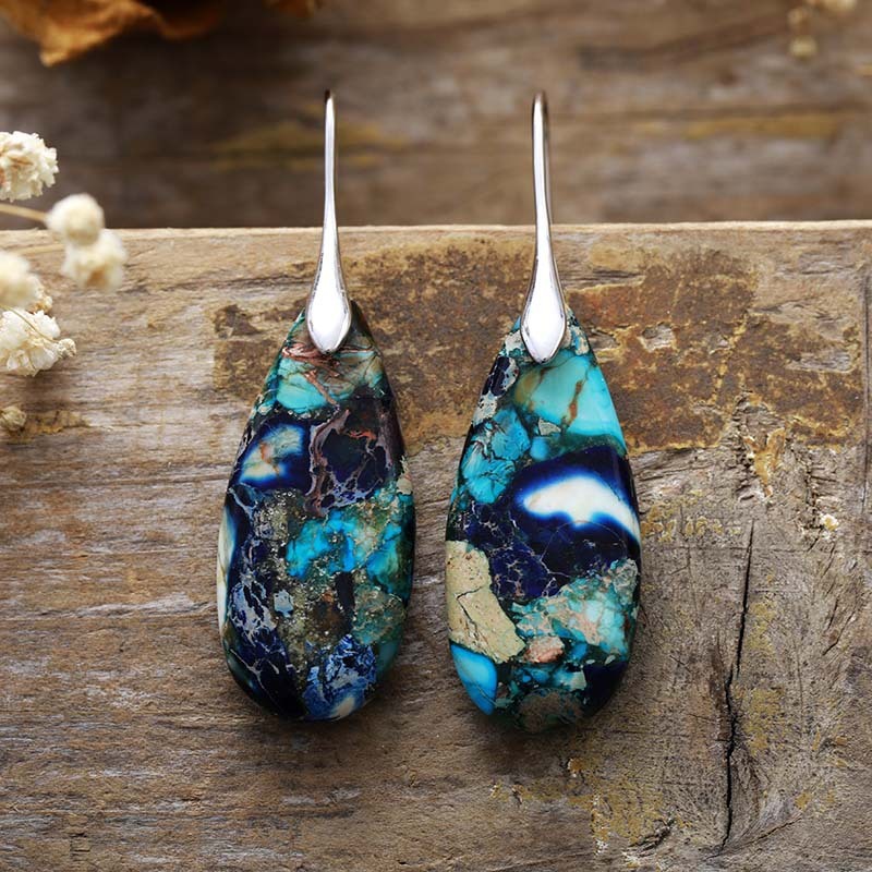 Bohemian Emperor Stone Water Drop Pendant Earrings